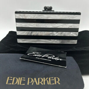 New Edie Parker Women's  Jean Black Pearl White   Striped Clutch Bag rare